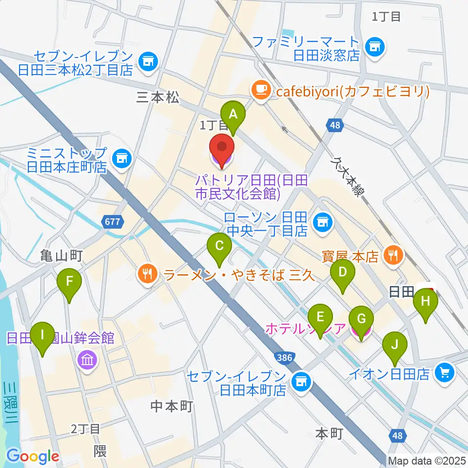 日田市民文化会館 パトリア日田周辺のホテル一覧地図