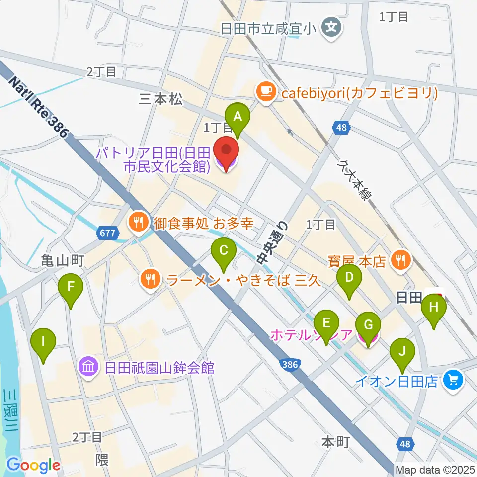 日田市民文化会館 パトリア日田周辺のホテル一覧地図