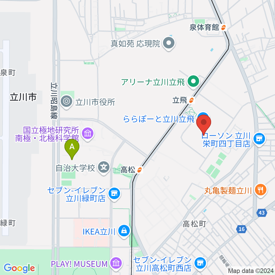 タワーレコードららぽーと立川立飛店周辺のホテル一覧地図