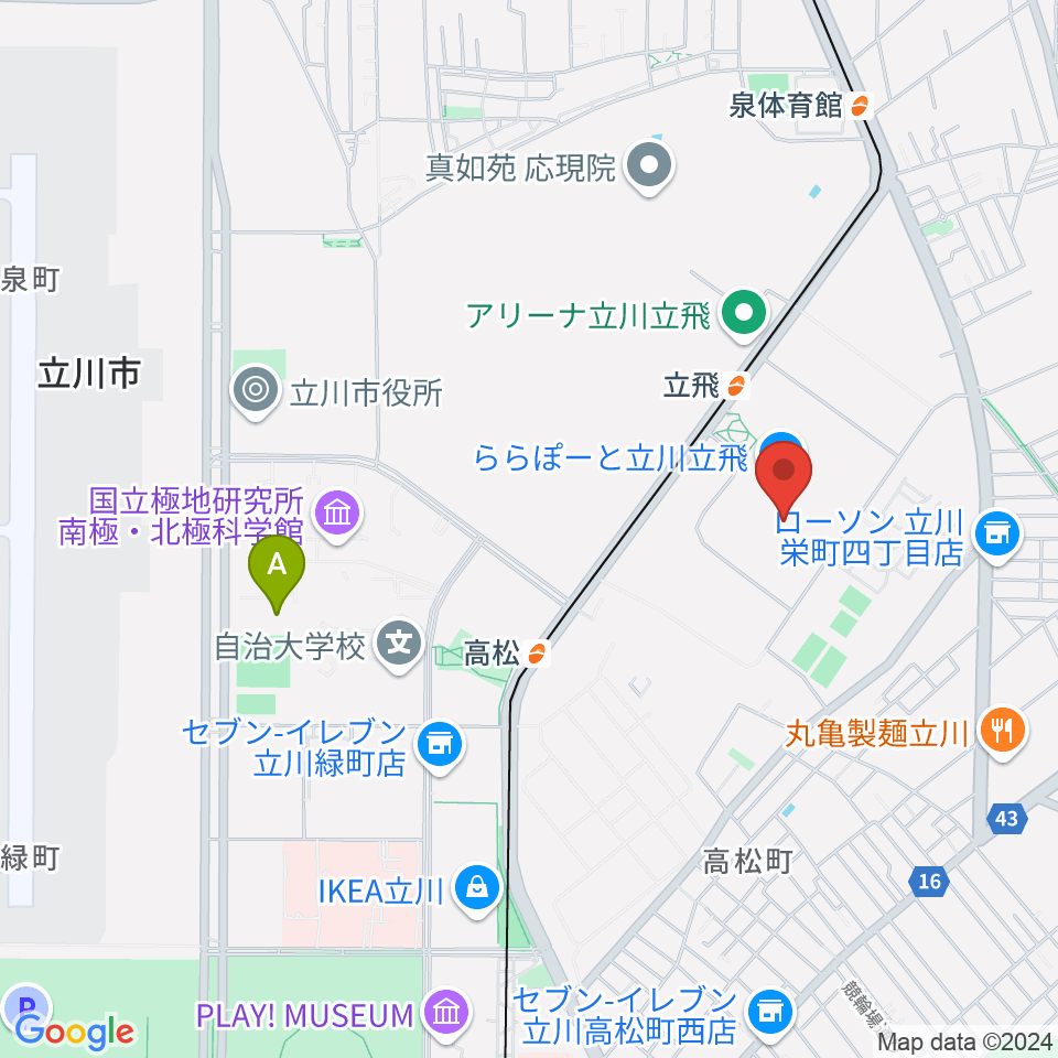 タワーレコードららぽーと立川立飛店周辺のホテル一覧地図