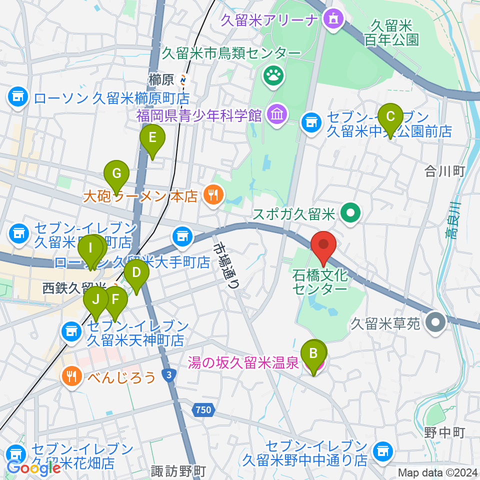 石橋文化会館周辺のホテル一覧地図