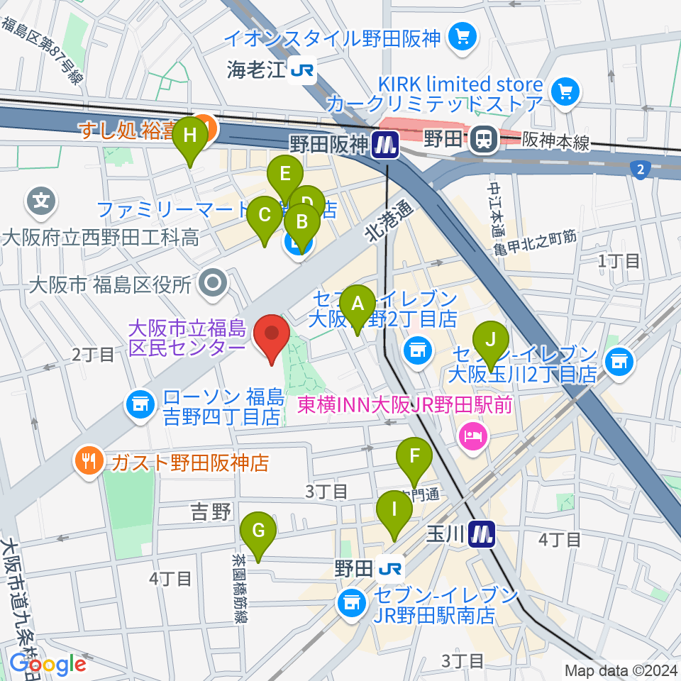 福島区民センター ホール周辺のホテル一覧地図