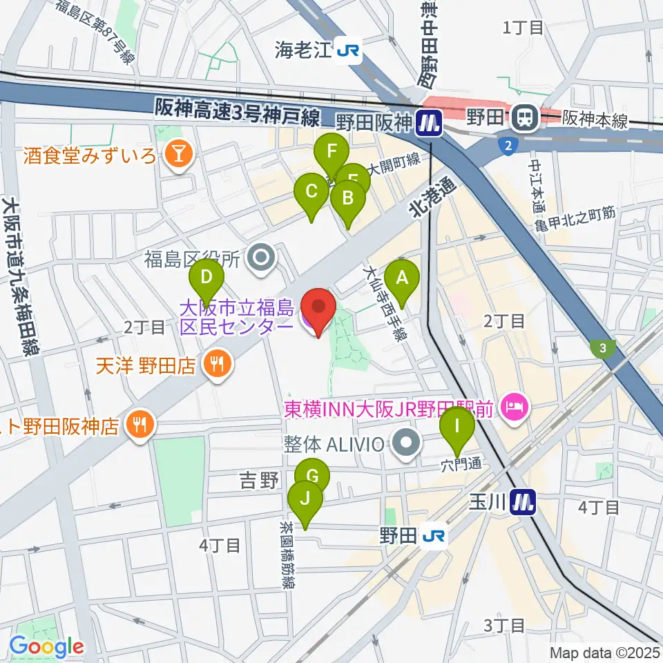 福島区民センター ホール周辺のホテル一覧地図