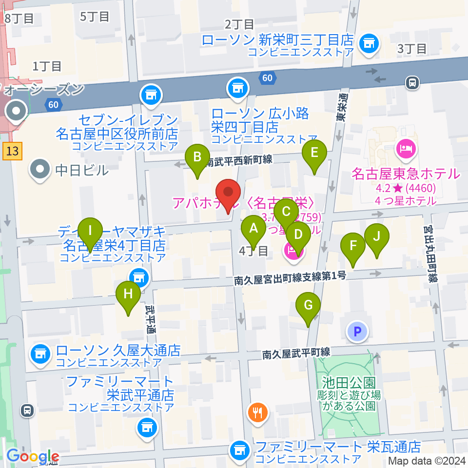 名古屋栄TIGHT ROPE周辺のホテル一覧地図