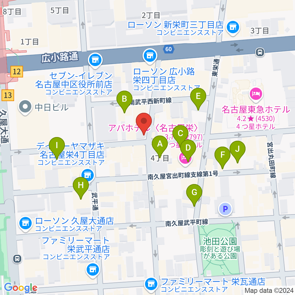 名古屋栄TIGHT ROPE周辺のホテル一覧地図