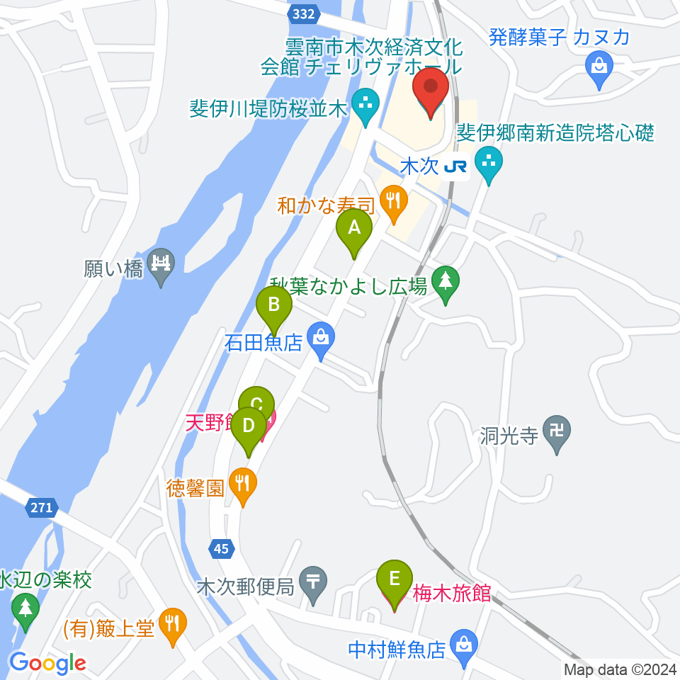 木次経済文化会館チェリヴァホール周辺のホテル一覧地図