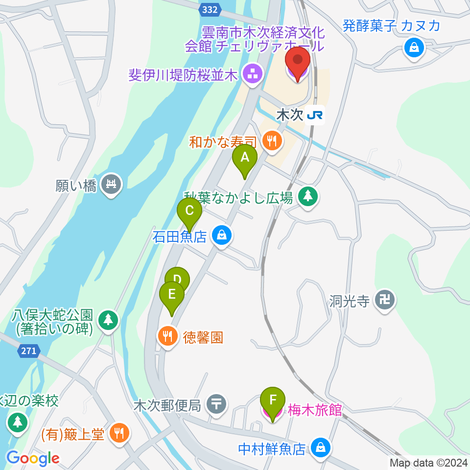 木次経済文化会館チェリヴァホール周辺のホテル一覧地図