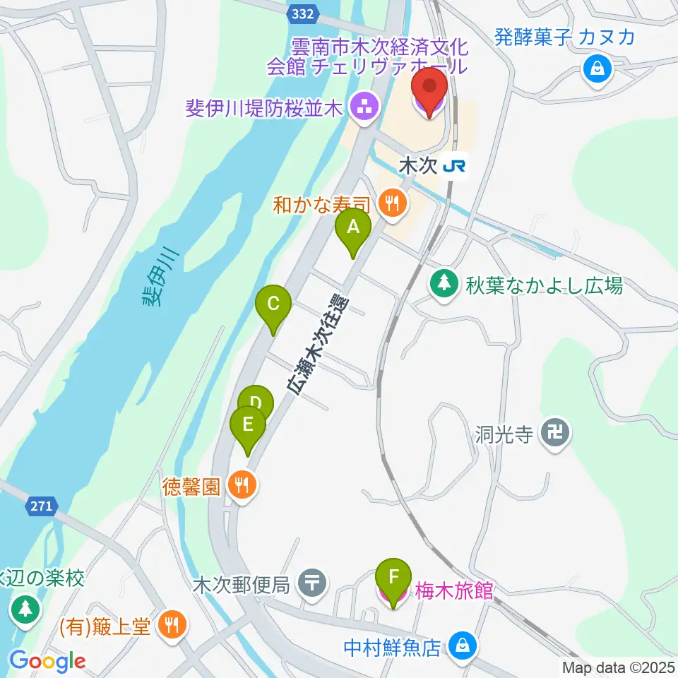 木次経済文化会館チェリヴァホール周辺のホテル一覧地図