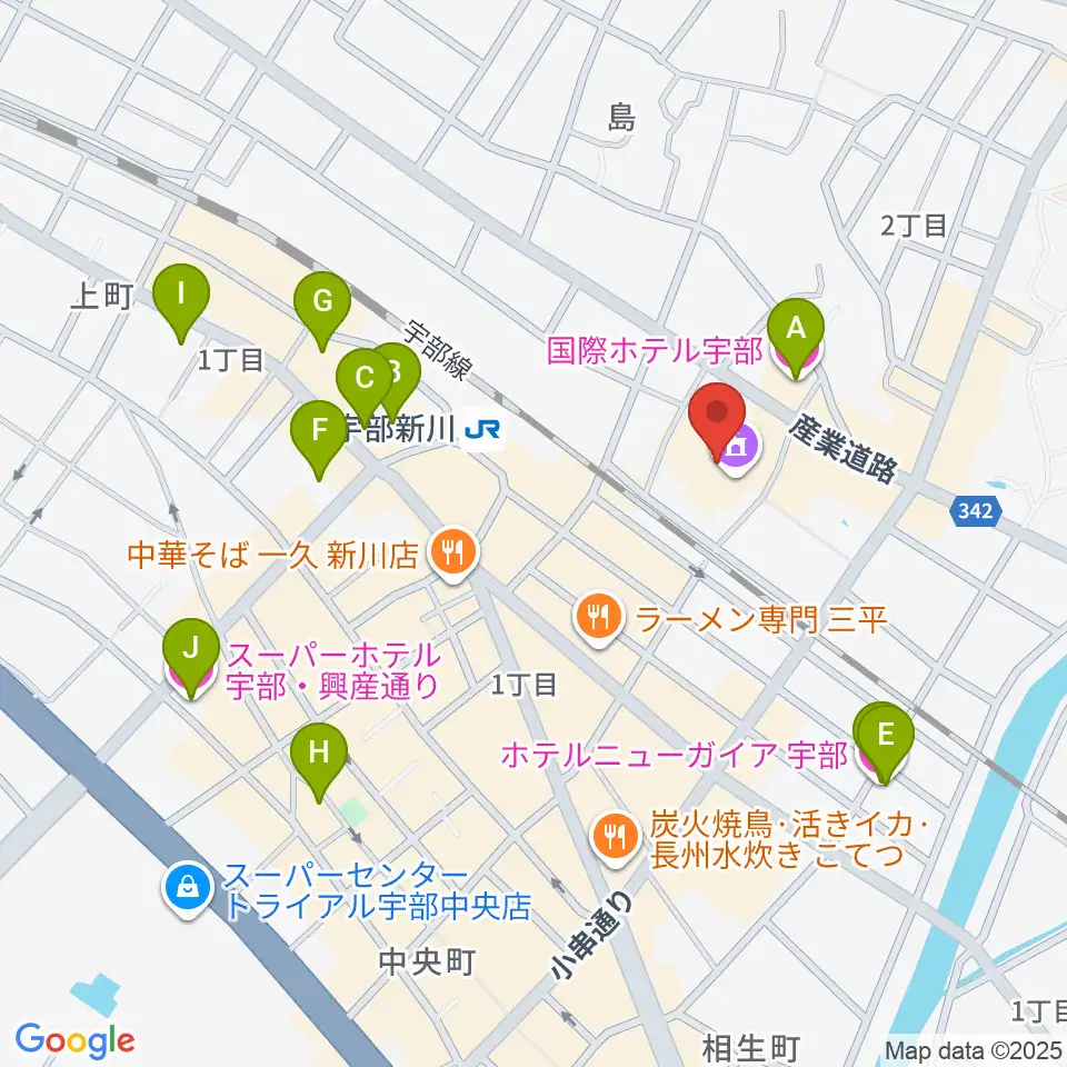 宇部市渡辺翁記念会館周辺のホテル一覧地図