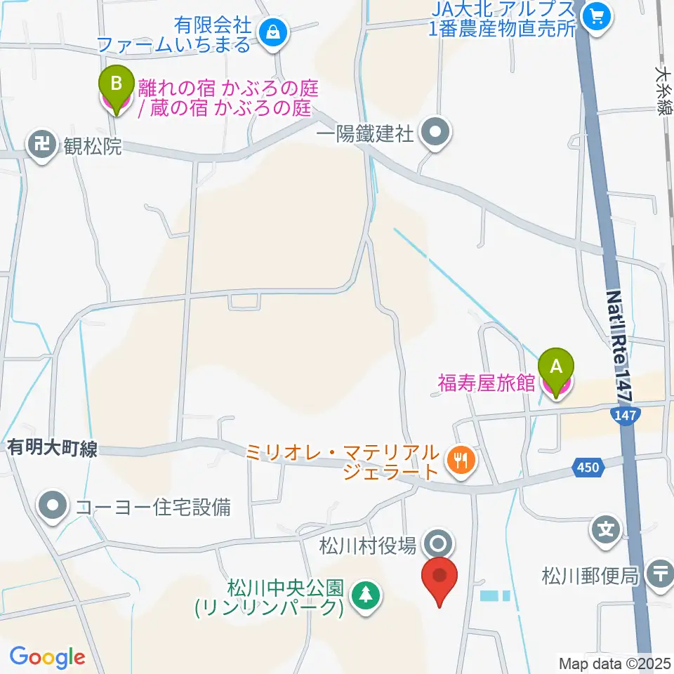 松川村多目的交流センターすずの音ホール周辺のホテル一覧地図