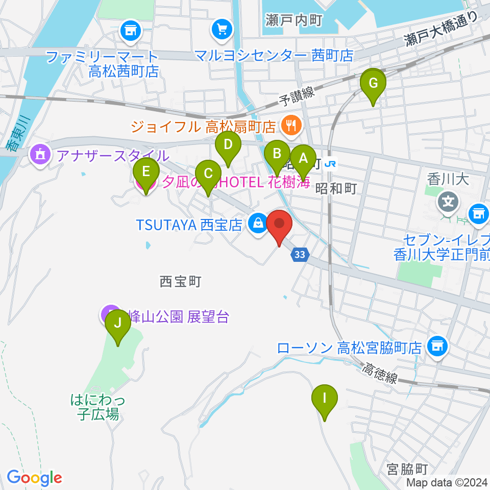 香川県教育会館ミューズホール周辺のホテル一覧地図