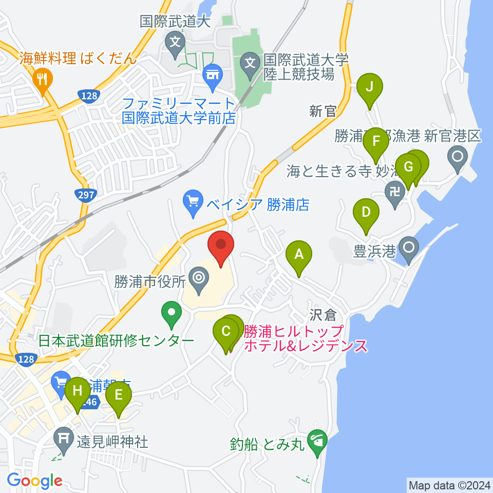 勝浦市芸術文化交流センター キュステ周辺のホテル一覧地図