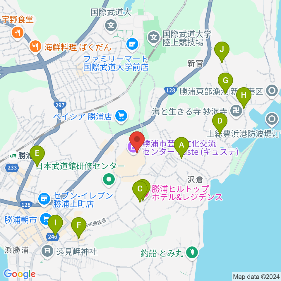 勝浦市芸術文化交流センター キュステ周辺のホテル一覧地図