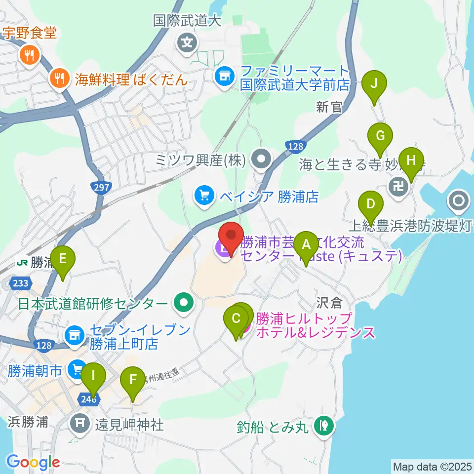 勝浦市芸術文化交流センター キュステ周辺のホテル一覧地図