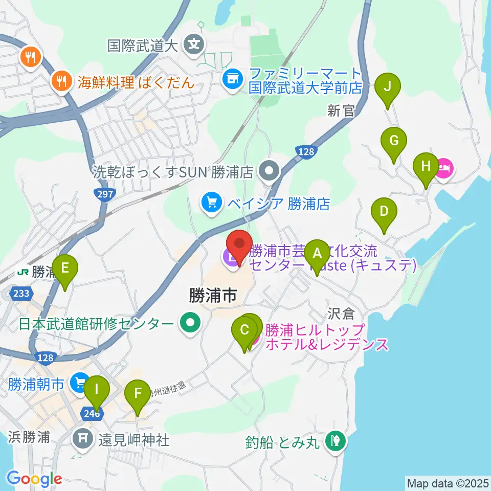 勝浦市芸術文化交流センター キュステ周辺のホテル一覧地図