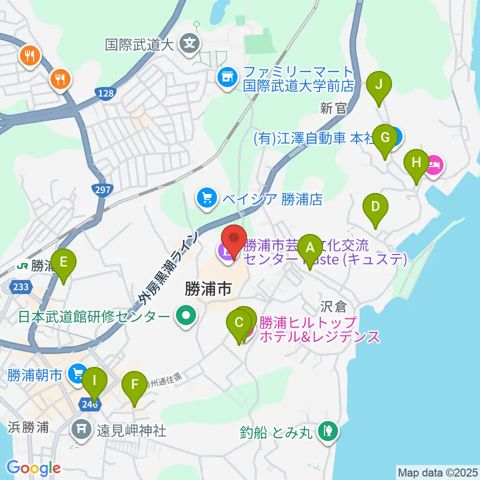 勝浦市芸術文化交流センター キュステ周辺のホテル一覧地図