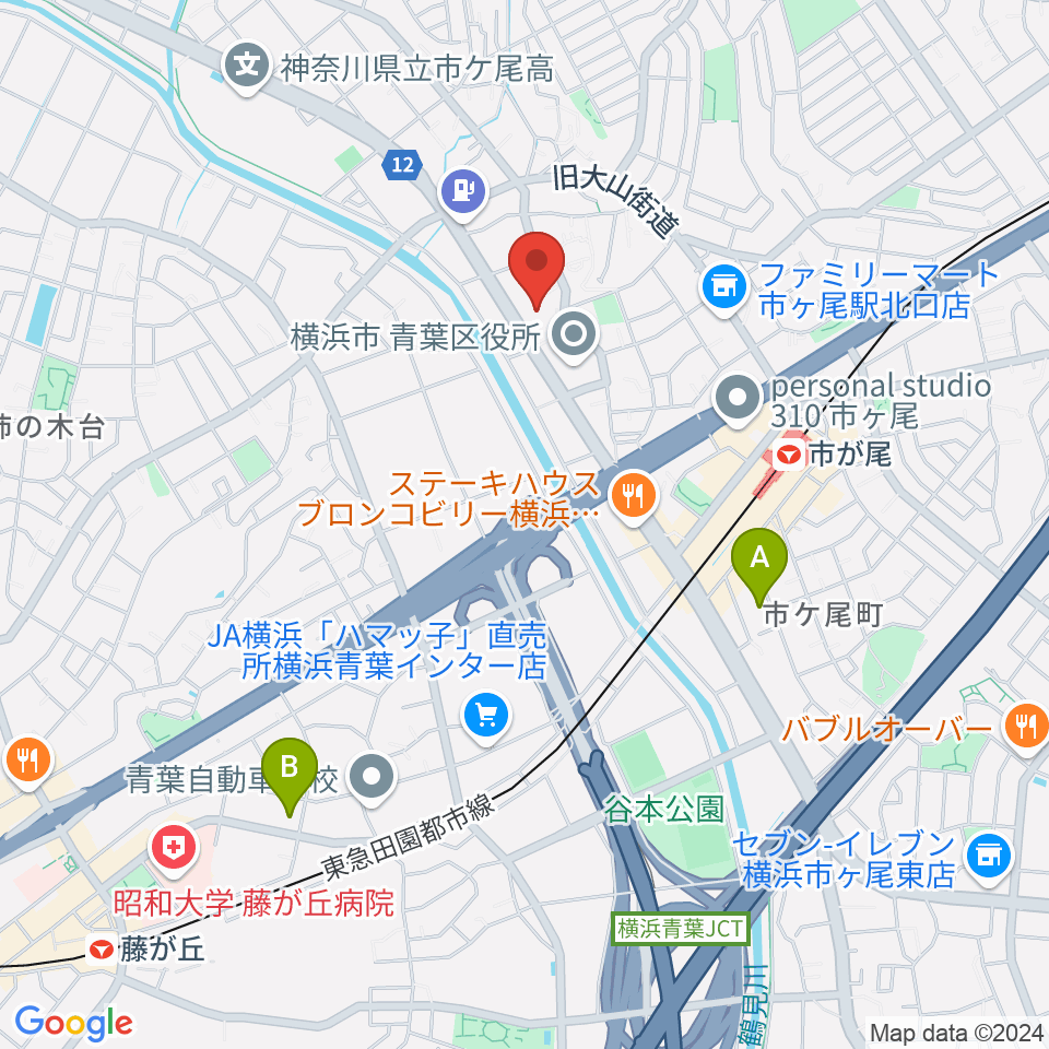 横浜市青葉公会堂周辺のホテル一覧地図