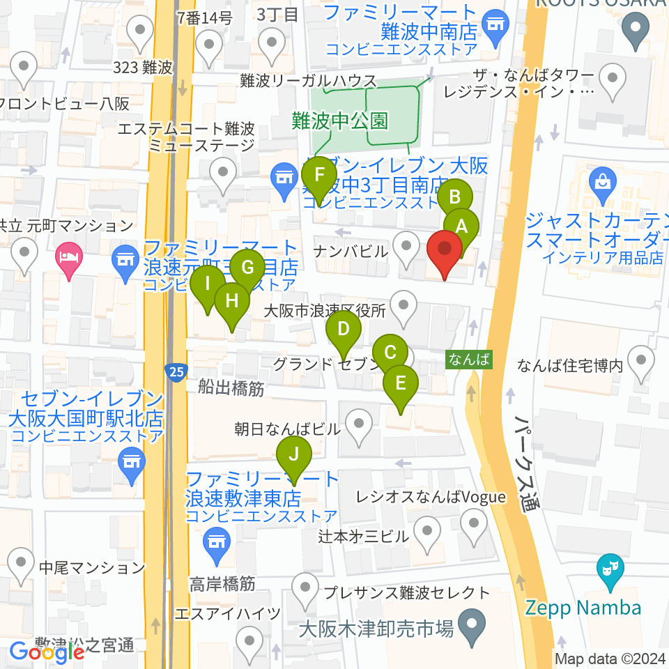 難波ベアーズ周辺のホテル一覧地図