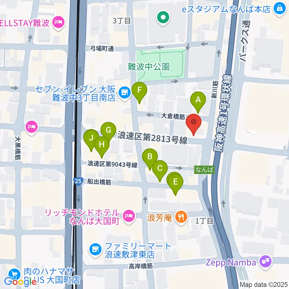 難波ベアーズ周辺のホテル一覧地図