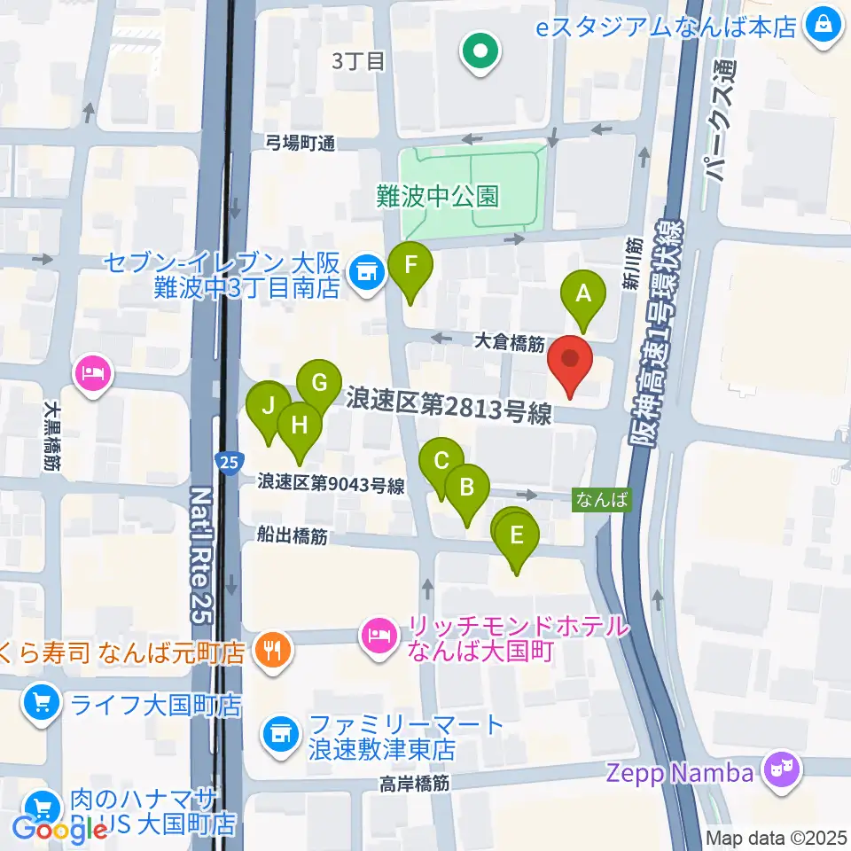 難波ベアーズ周辺のホテル一覧地図