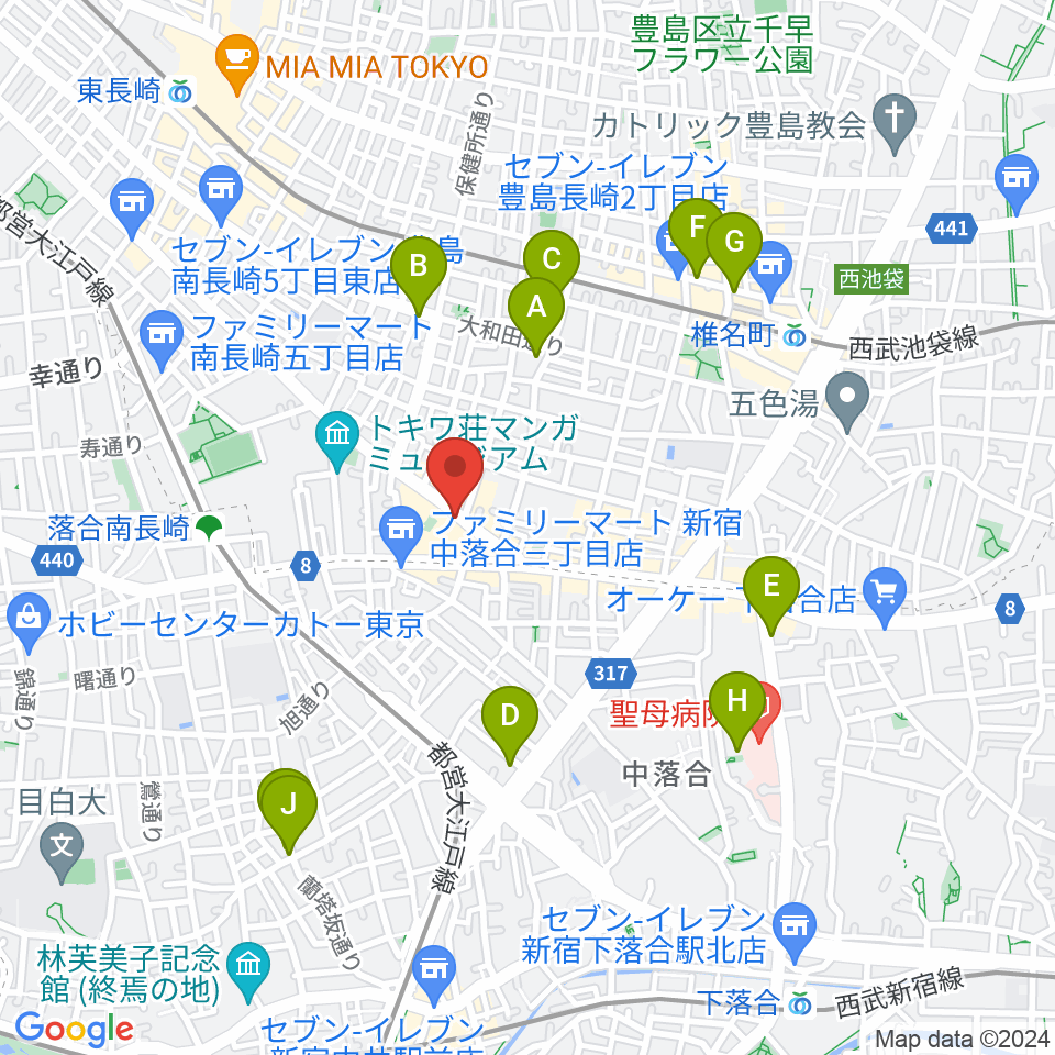 落合南長崎クラフトマンスタジオ周辺のホテル一覧地図