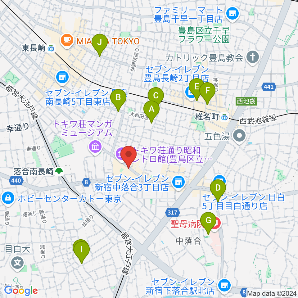 落合南長崎クラフトマンスタジオ周辺のホテル一覧地図