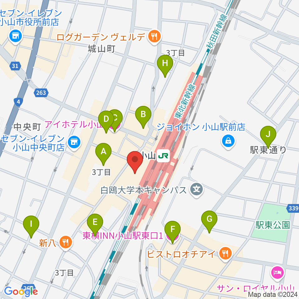 小山市立生涯学習センター周辺のホテル一覧地図