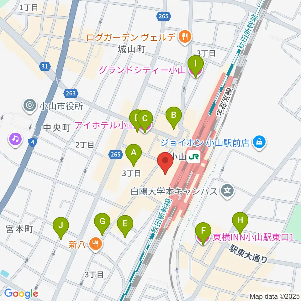 小山市立生涯学習センター周辺のホテル一覧地図