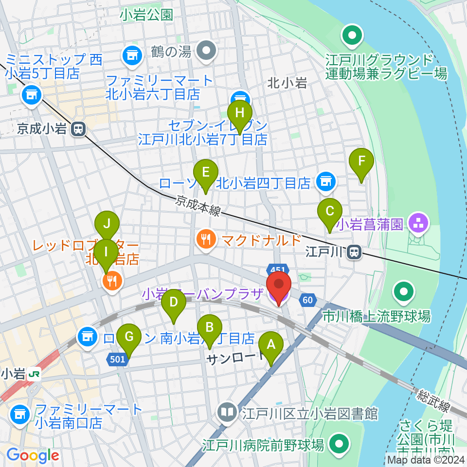 小岩アーバンプラザ周辺のホテル一覧地図