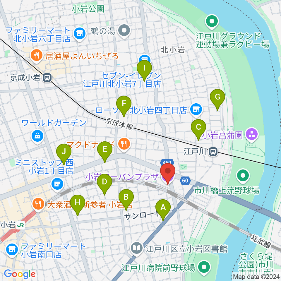 小岩アーバンプラザ周辺のホテル一覧地図