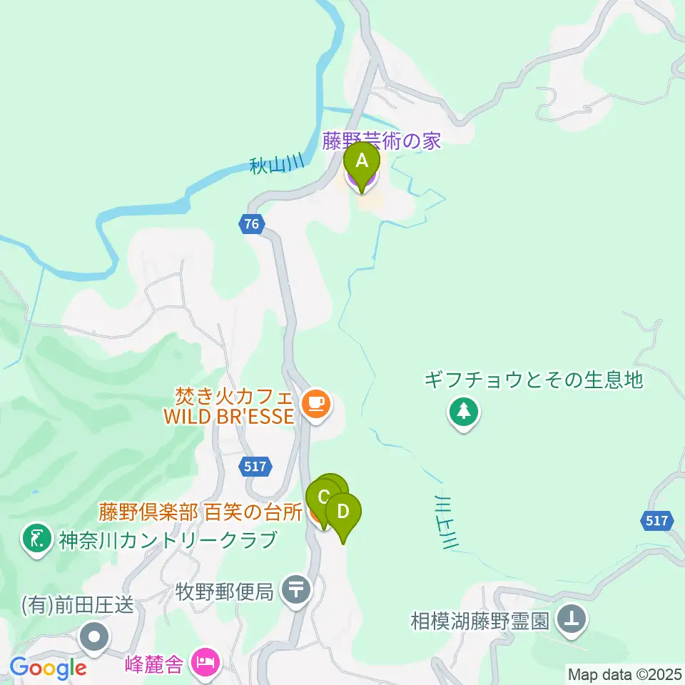藤野芸術の家周辺のホテル一覧地図