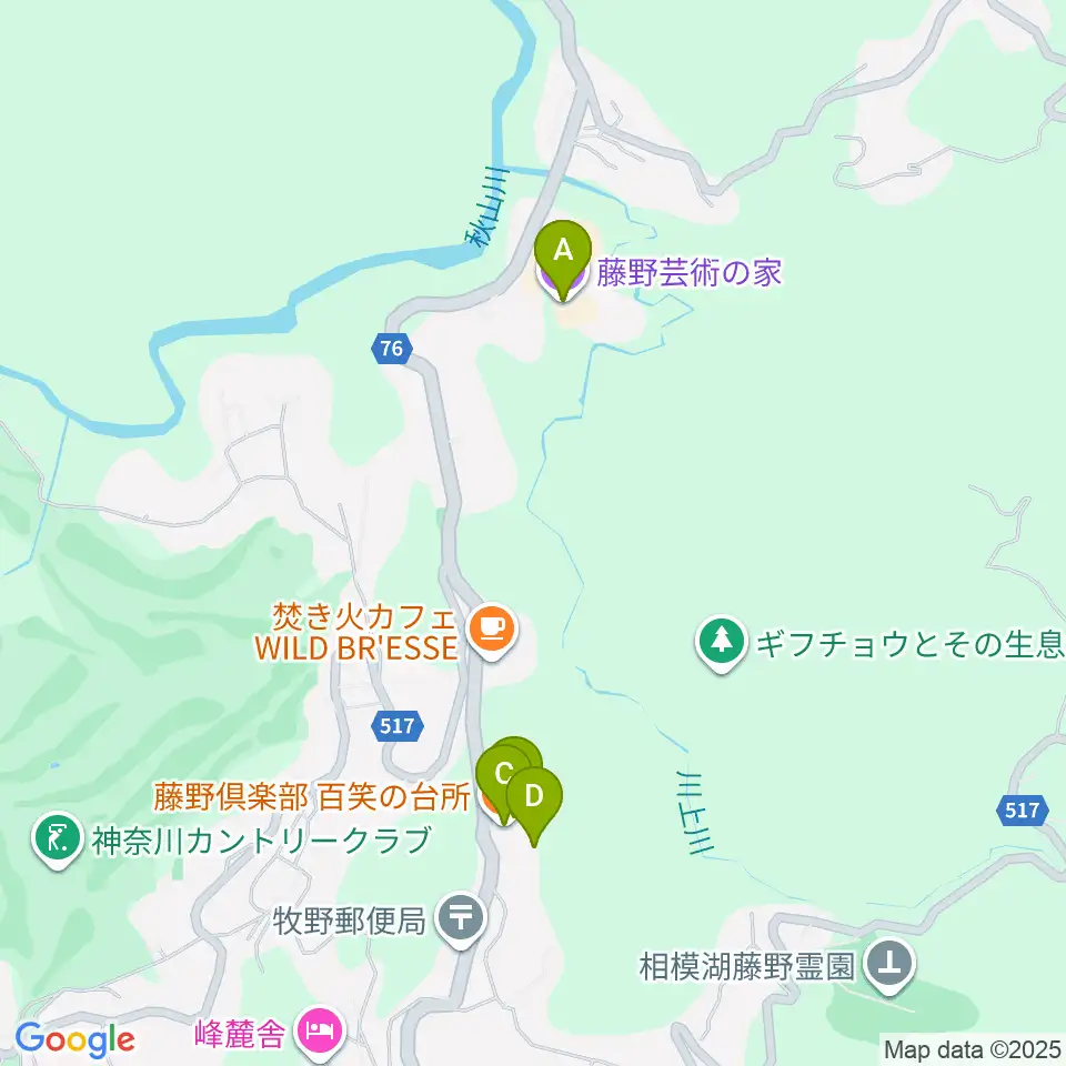 藤野芸術の家周辺のホテル一覧地図
