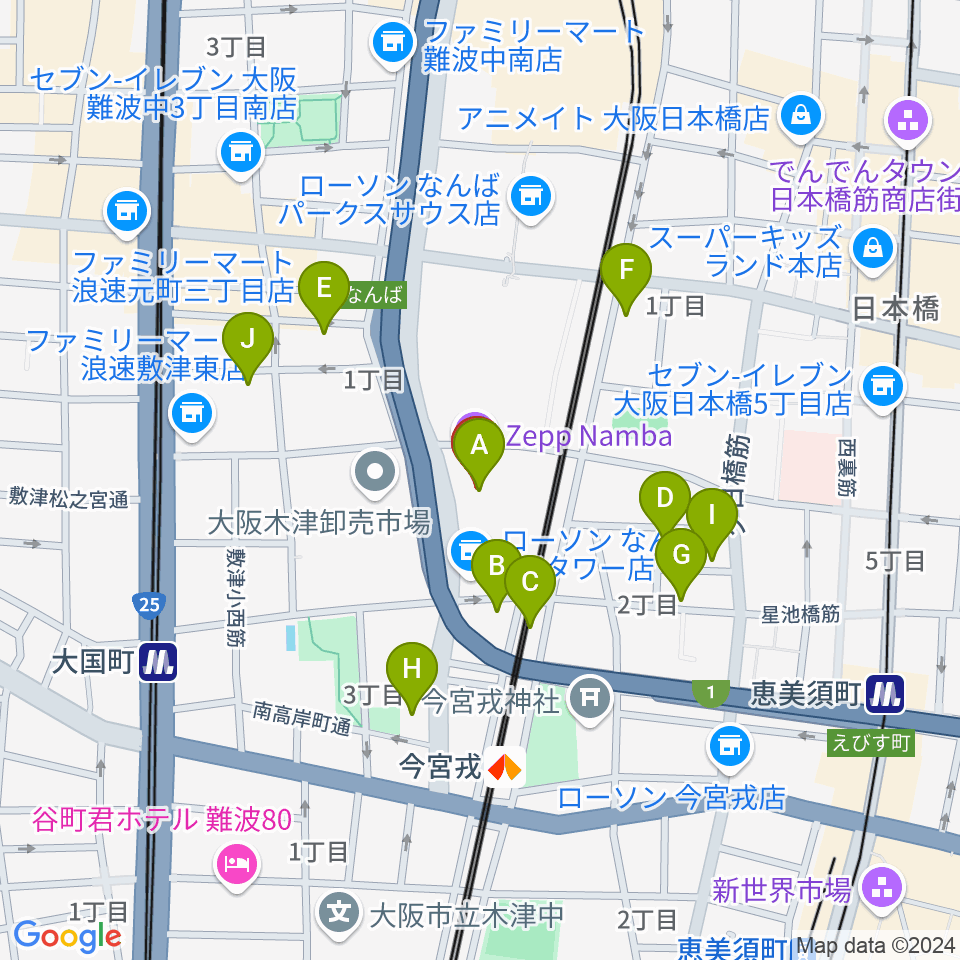 Zeppなんば大阪周辺のホテル一覧地図