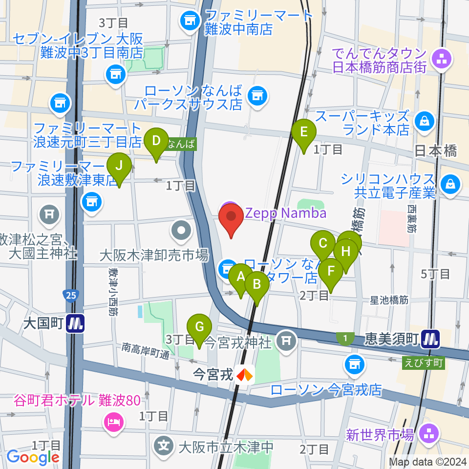 Zeppなんば大阪周辺のホテル一覧地図