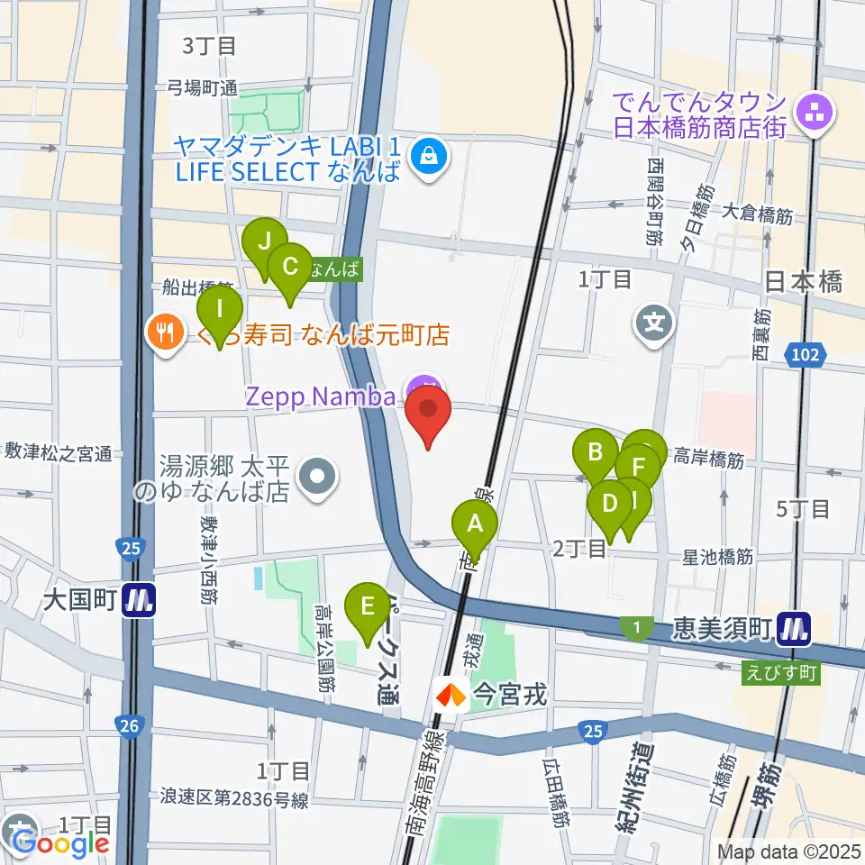 Zeppなんば大阪周辺のホテル一覧地図