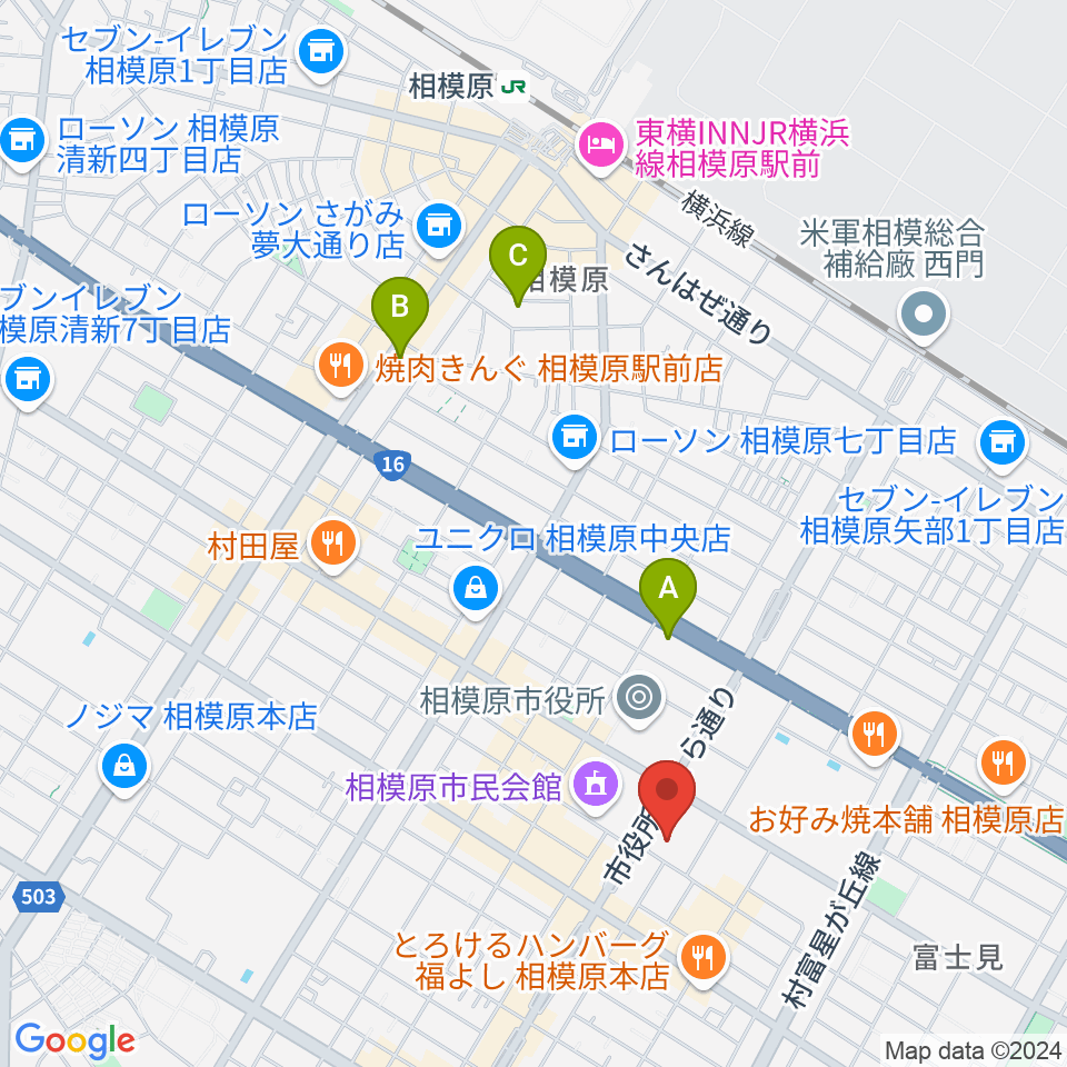 相模原市立あじさい会館周辺のホテル一覧地図