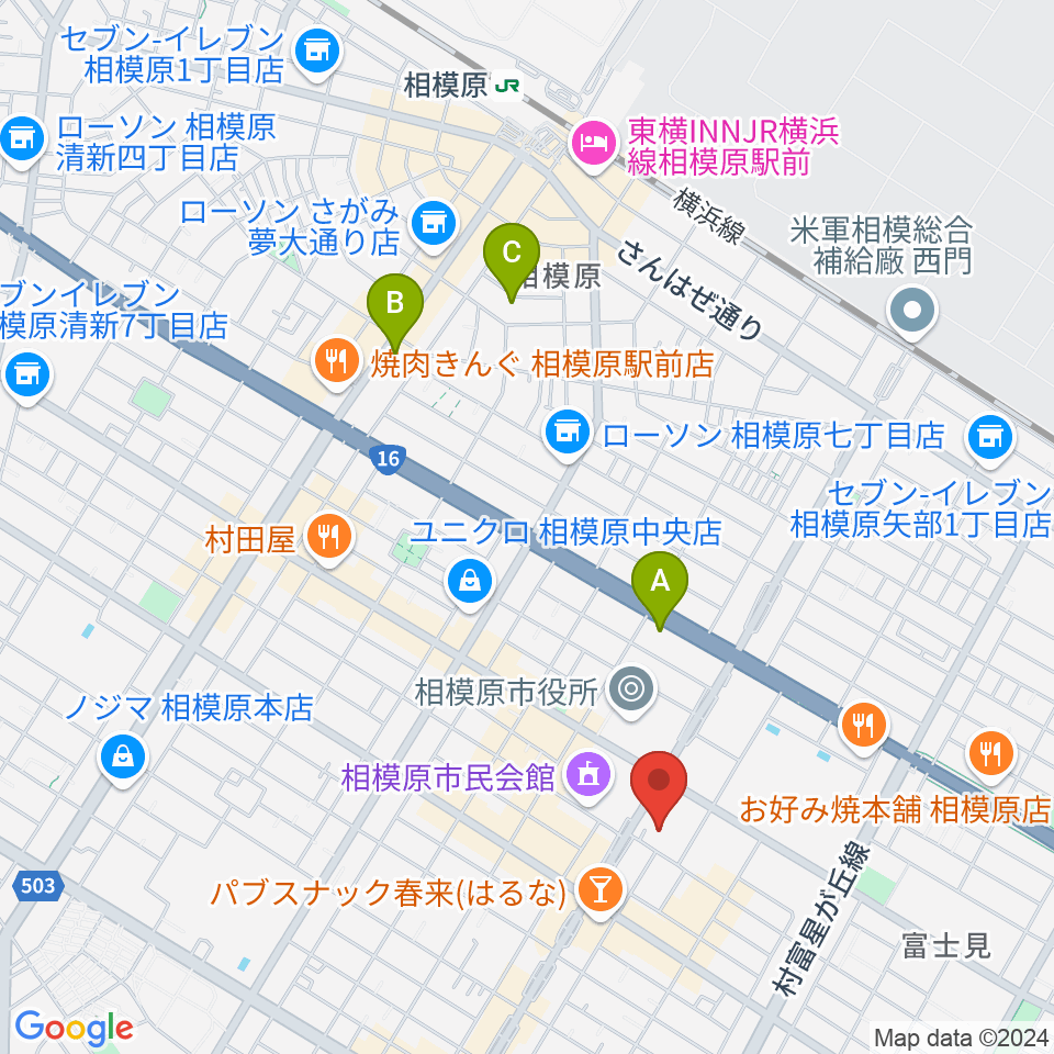 相模原市立あじさい会館周辺のホテル一覧地図