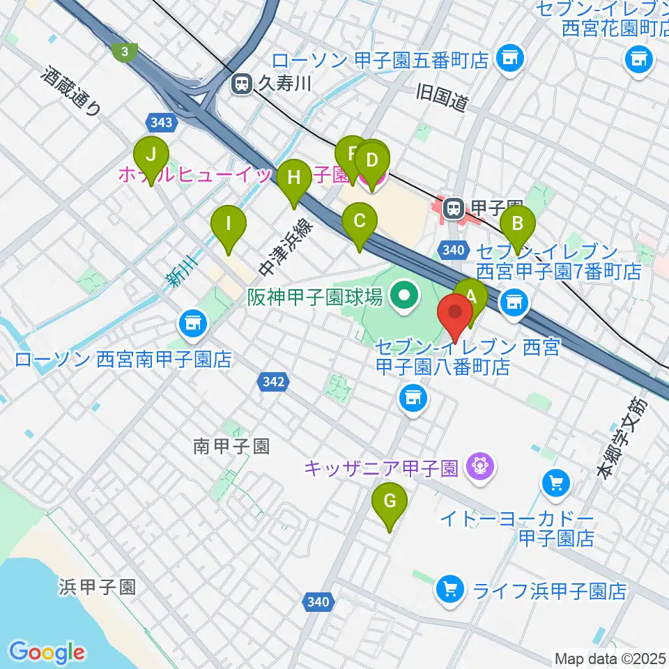 新響楽器 甲子園店周辺のホテル一覧地図