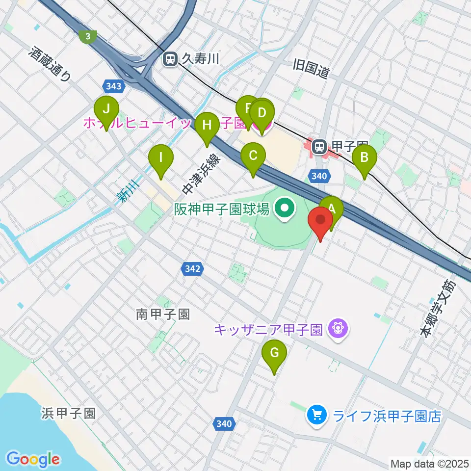 新響楽器 甲子園店周辺のホテル一覧地図