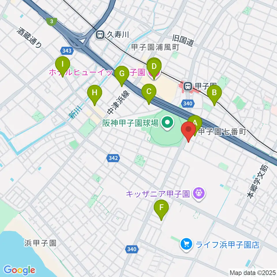 新響楽器 甲子園店周辺のホテル一覧地図