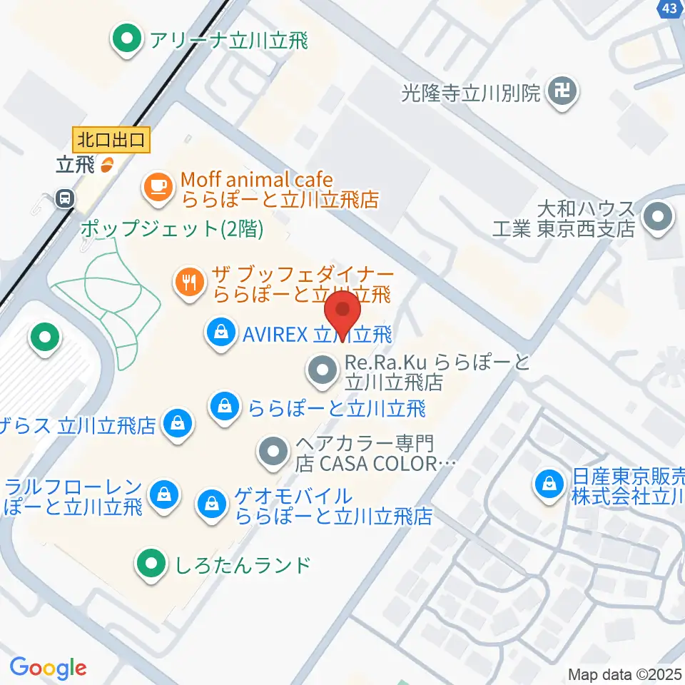 宮地楽器ららぽーと立川立飛店周辺のホテル一覧地図