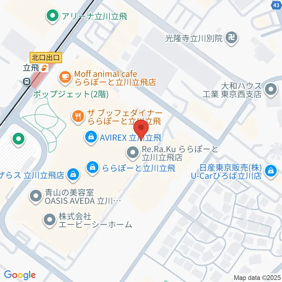 宮地楽器ららぽーと立川立飛店周辺のホテル一覧地図