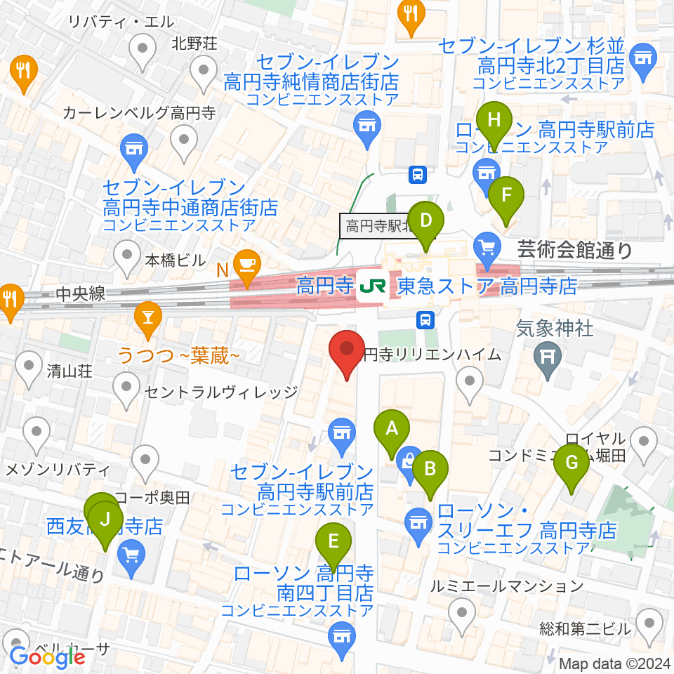 高円寺AG22周辺のホテル一覧地図