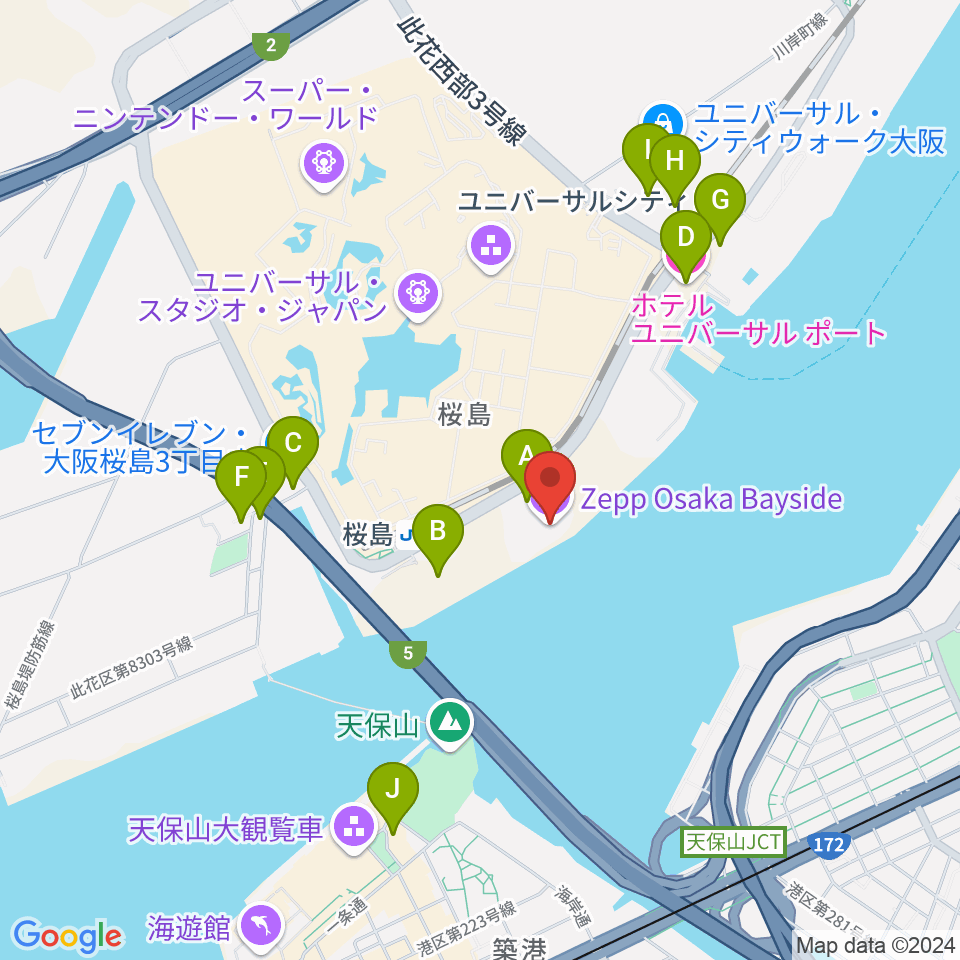 Zepp大阪ベイサイド周辺のホテル一覧地図