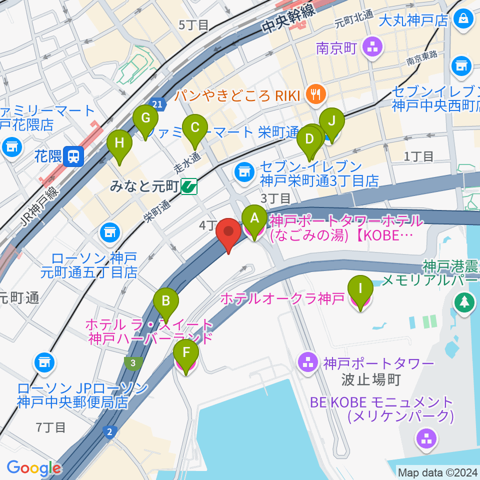 神戸ハーバースタジオ周辺のホテル一覧地図