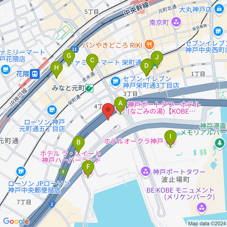 神戸ハーバースタジオ周辺のホテル一覧地図