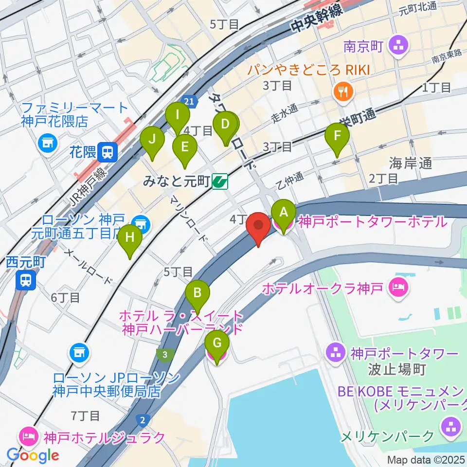 神戸ハーバースタジオ周辺のホテル一覧地図