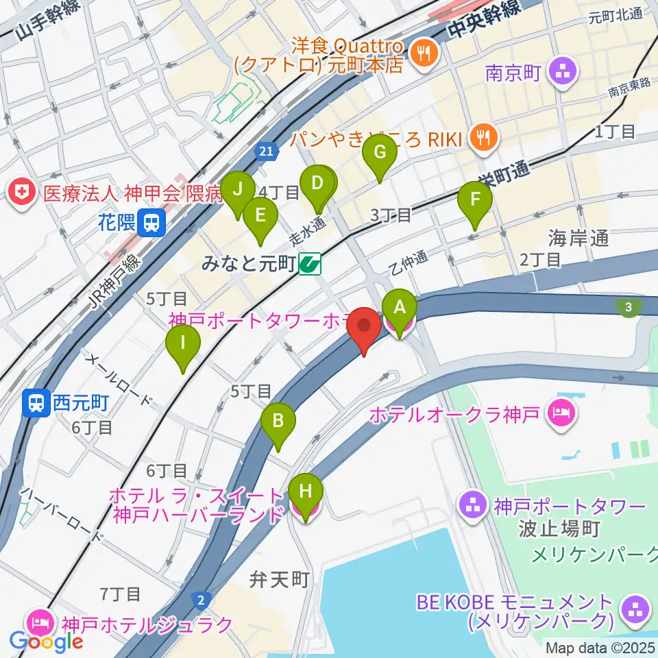 神戸ハーバースタジオ周辺のホテル一覧地図