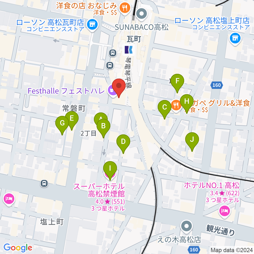 高松フェストハレ周辺のホテル一覧地図