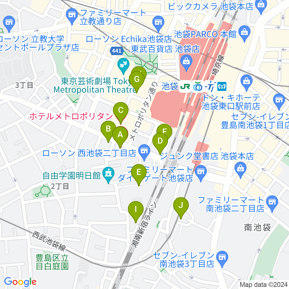 池袋Hoteyes周辺のホテル一覧地図